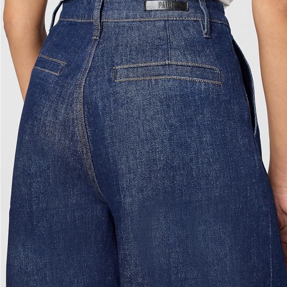 PAIGE Dark Wash Wide Leg Cropped Trouser Jeans Front Seam High Rise Size 31 - Picture 2 of 6